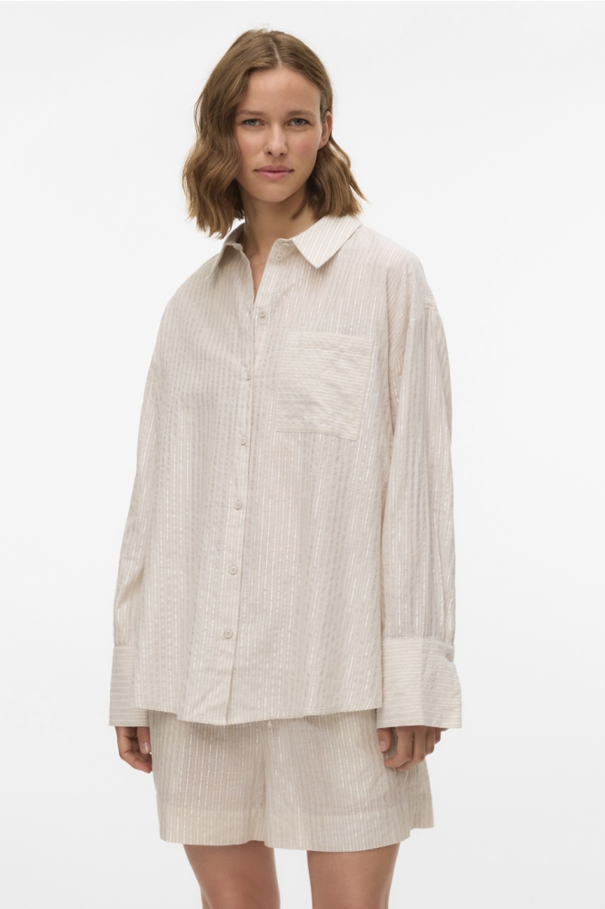 VMPAULINE LS SHIRT WVN GA 10324604 SILVER LINING/SNOW WHITE